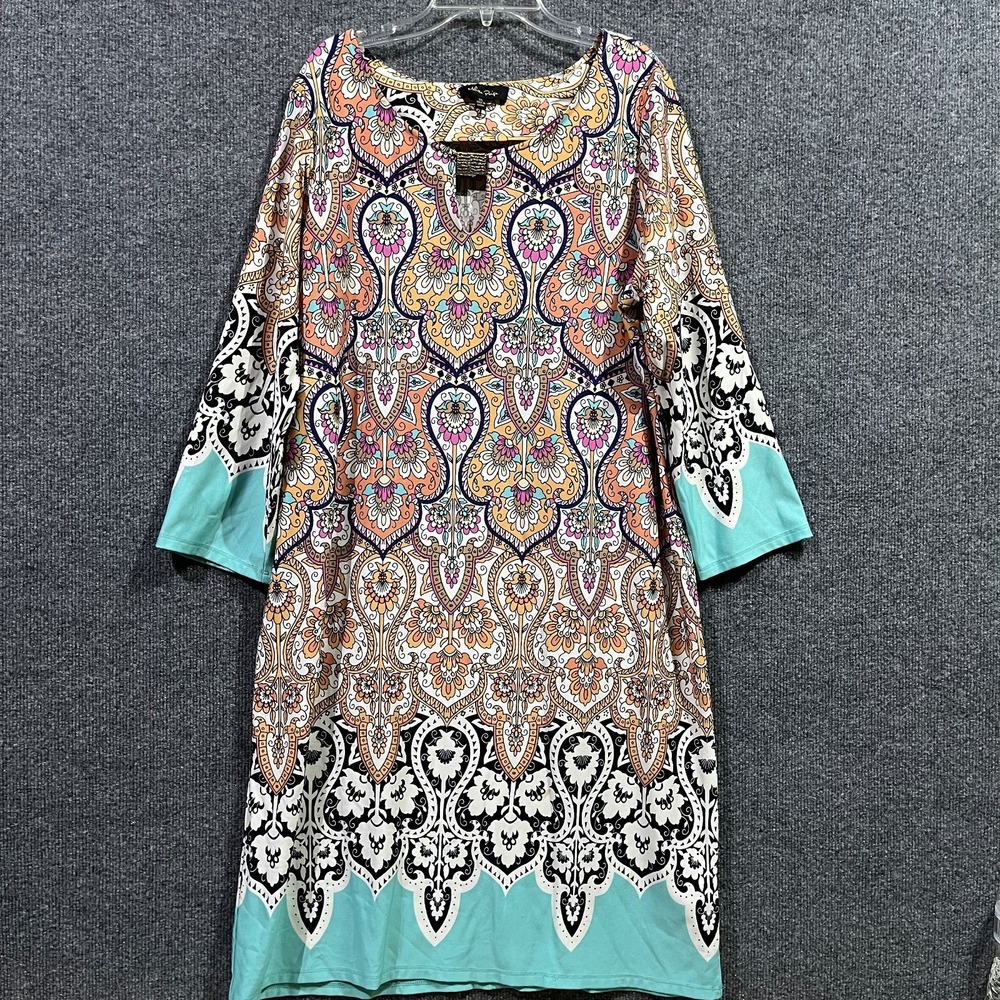 Melissa Paige Shift Dress Womens XL Multi Paisley Print Keyhole Neck Knee-Length